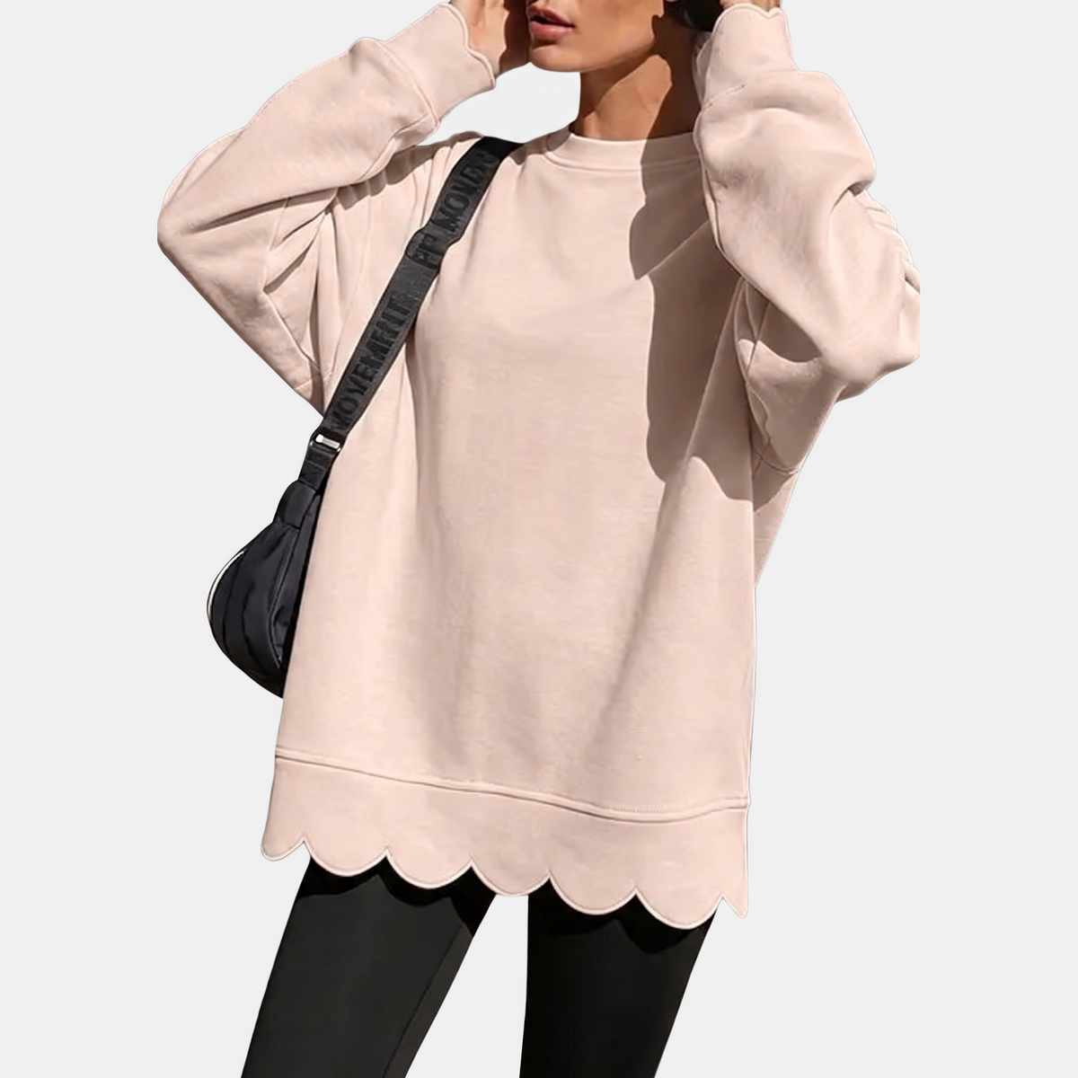Women's Scallop Hem Crewneck Oversized Sweatshirt - 10