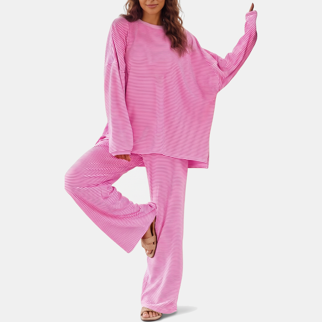 Women's Pyjamas Sets Oversized Wide Leg Striped Two Piece Set - 4