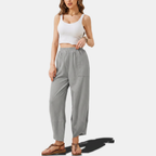 Women's Wide Leg Ribbed Knit Cropped Trousers with Patch Pockets - 14