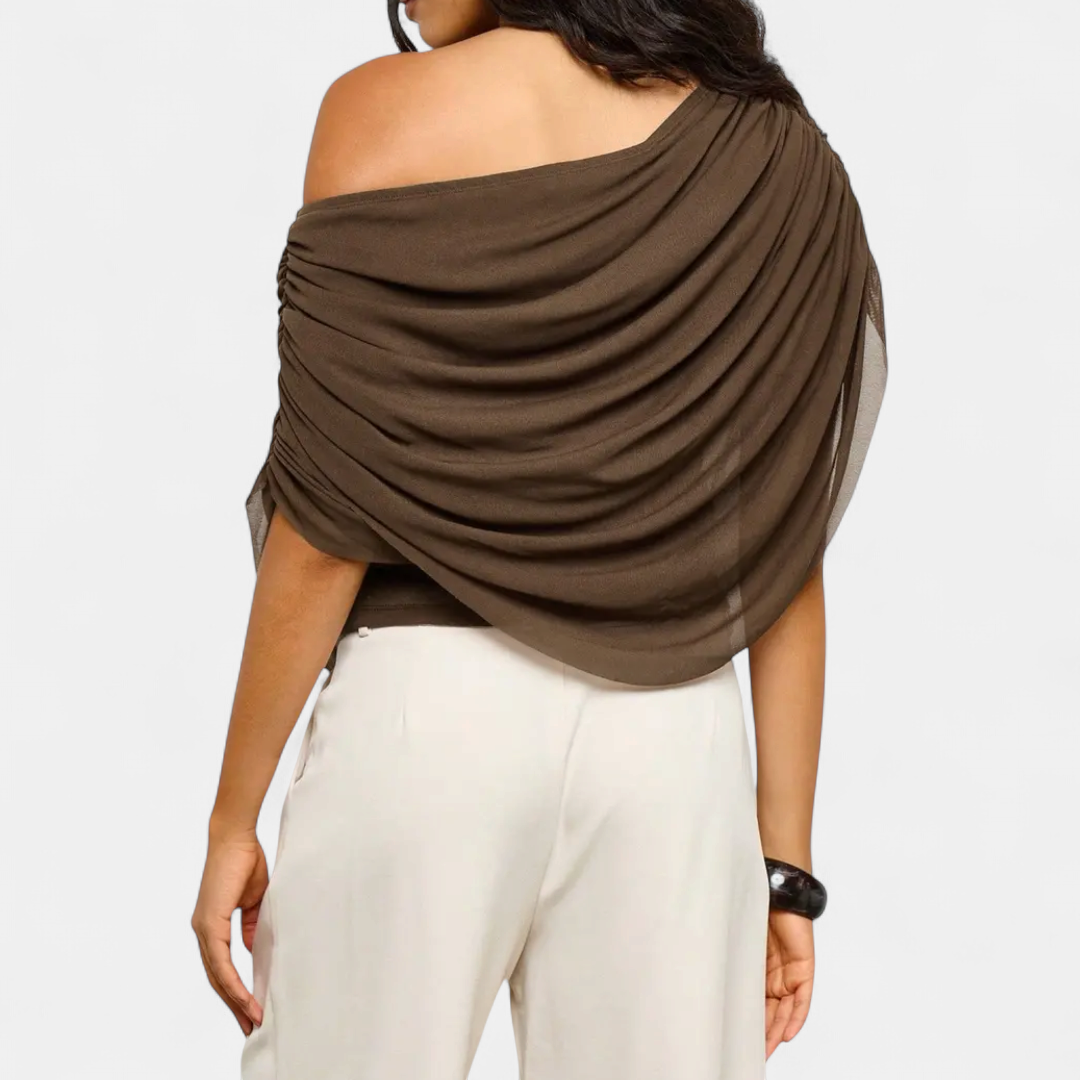 Women's Sultry Cape-Style Ruched Blouse - 6