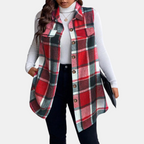Women's Check Sleeveless Button Front Longline Gilet - 3