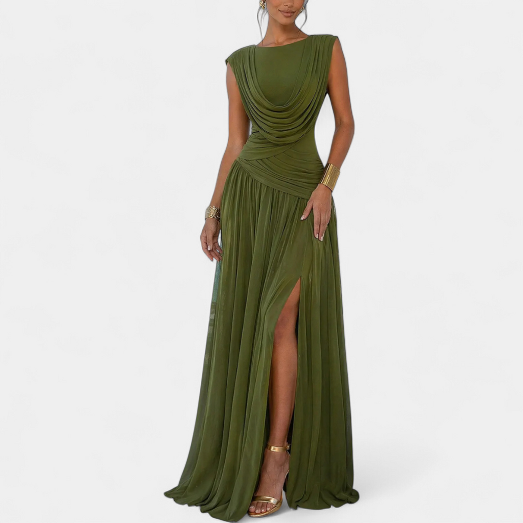 Women's French Ruched Sleeveless Formal Gown