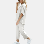 Women's Mock Neck Lounge Set Wide Leg Cropped Trousers - 6