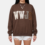 Women's Graphic Crewneck Oversized Sweatshirt with Patchwork Appliqué