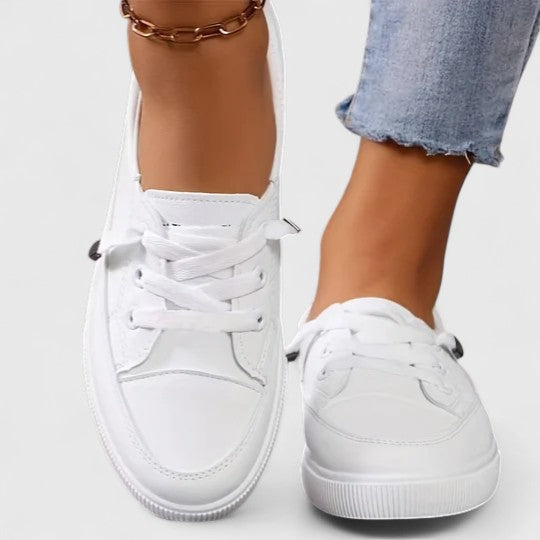 Women's Trainers with Lace-Up Front and Cushioned Sole - White