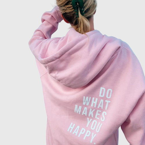 Women's Oversized Hoodie with Slogan Print - Light Pink - White Print
