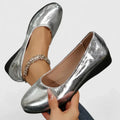 Women's Wedge Shoes with Square Toe and Textured Finish - Silver