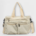 Women's Tote Bag with Multiple Pockets and Top Handles - Beige