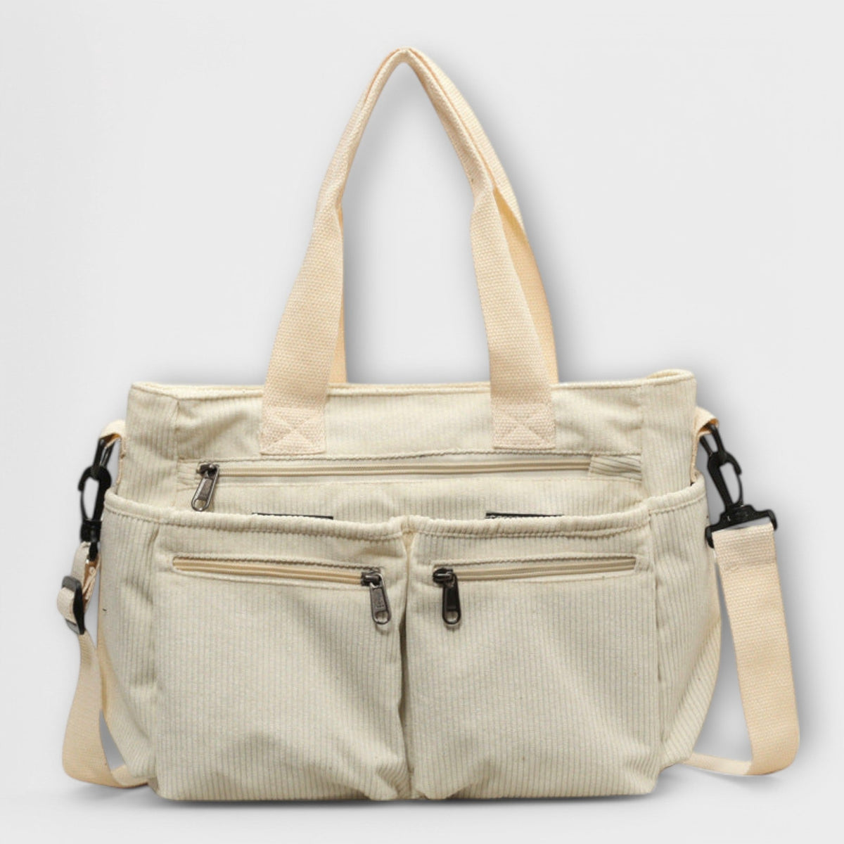 Women's Tote Bag with Multiple Pockets and Top Handles - Beige