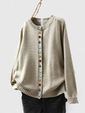 Women's Cardigan Long Sleeve with Decorative Buttons - Beige