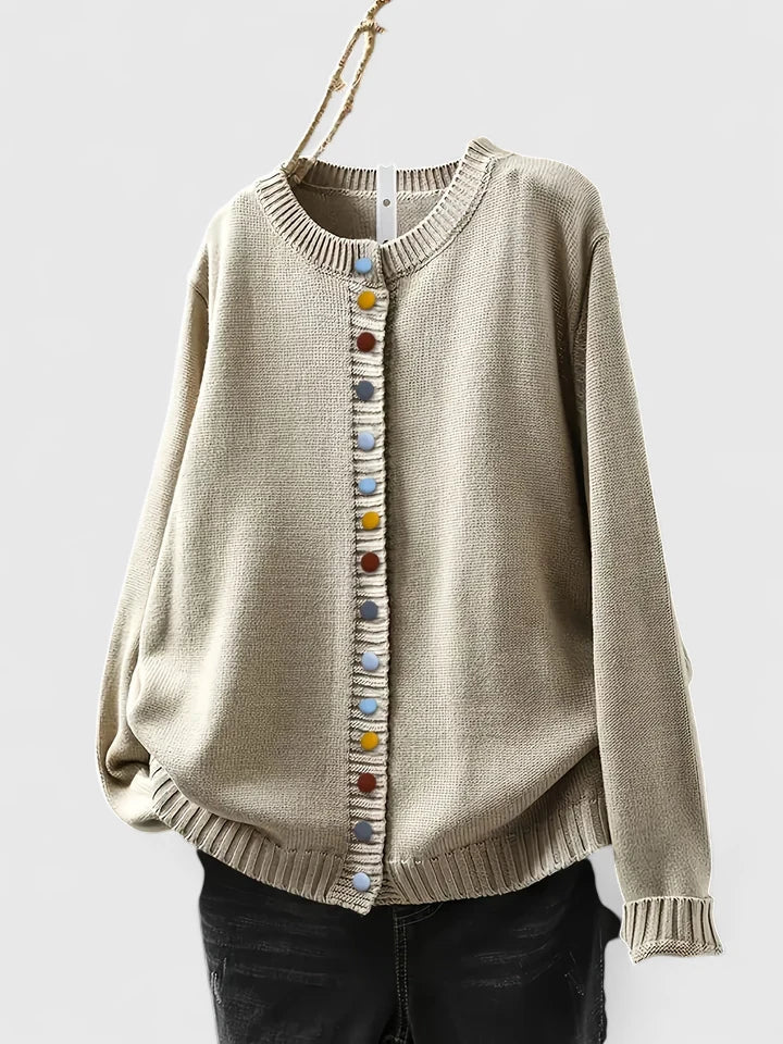 Women's Cardigan Long Sleeve with Decorative Buttons - Beige