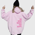 Women's Oversized Hoodie with Slogan Print - Light Pink - Pink Print