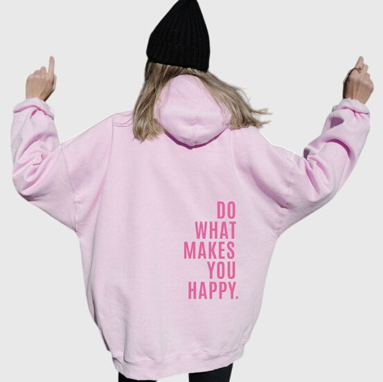 Women's Oversized Hoodie with Slogan Print - Light Pink - Pink Print