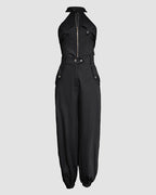 Women's Two-Piece Set Sleeveless High Neck Cargo Top and Cuffed Trousers - 14