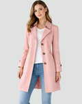 Women's Slim Fit Trench Coat with Lapel Collar - Pink