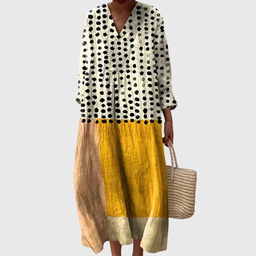 Women's Maxi Dress with V-Neck and Geometric Print - Style 2