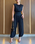 Women's Jumpsuit Sleeveless with Padded Shoulders and Cinched Waist - 5