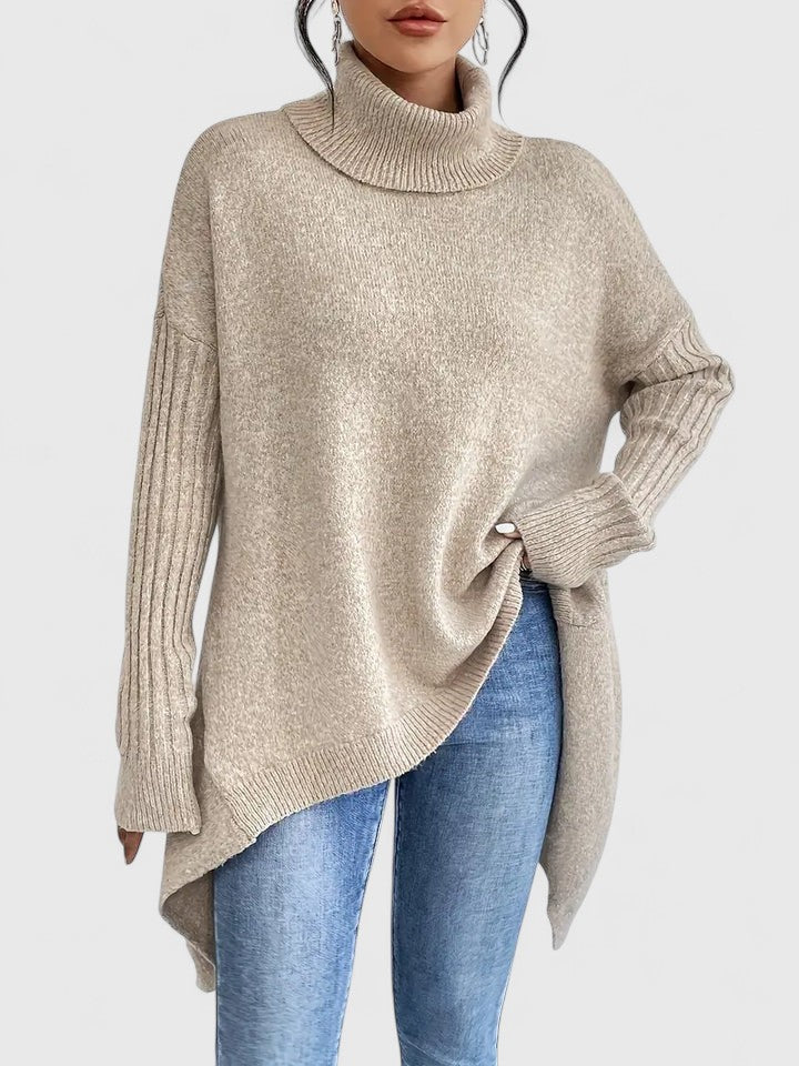Women's Jumper Roll Neck Long Sleeve Asymmetric Hem - 6