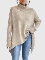 Women's Jumper Roll Neck Long Sleeve Asymmetric Hem - 6