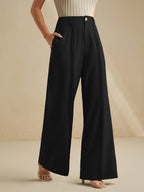 Women's High-Waist Wide-Leg Trousers with Pleated Front - 10