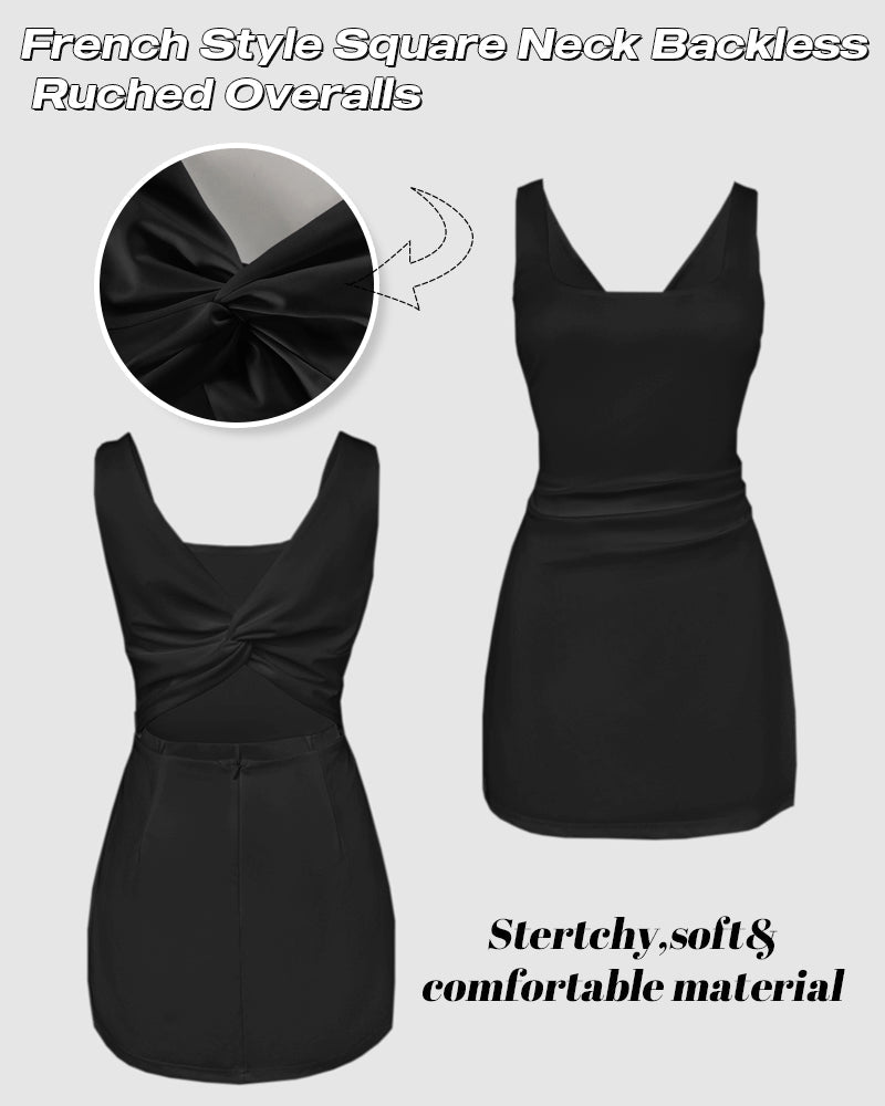 Women's Square Neck Backless Skort Romper with Ruched Waist - 14