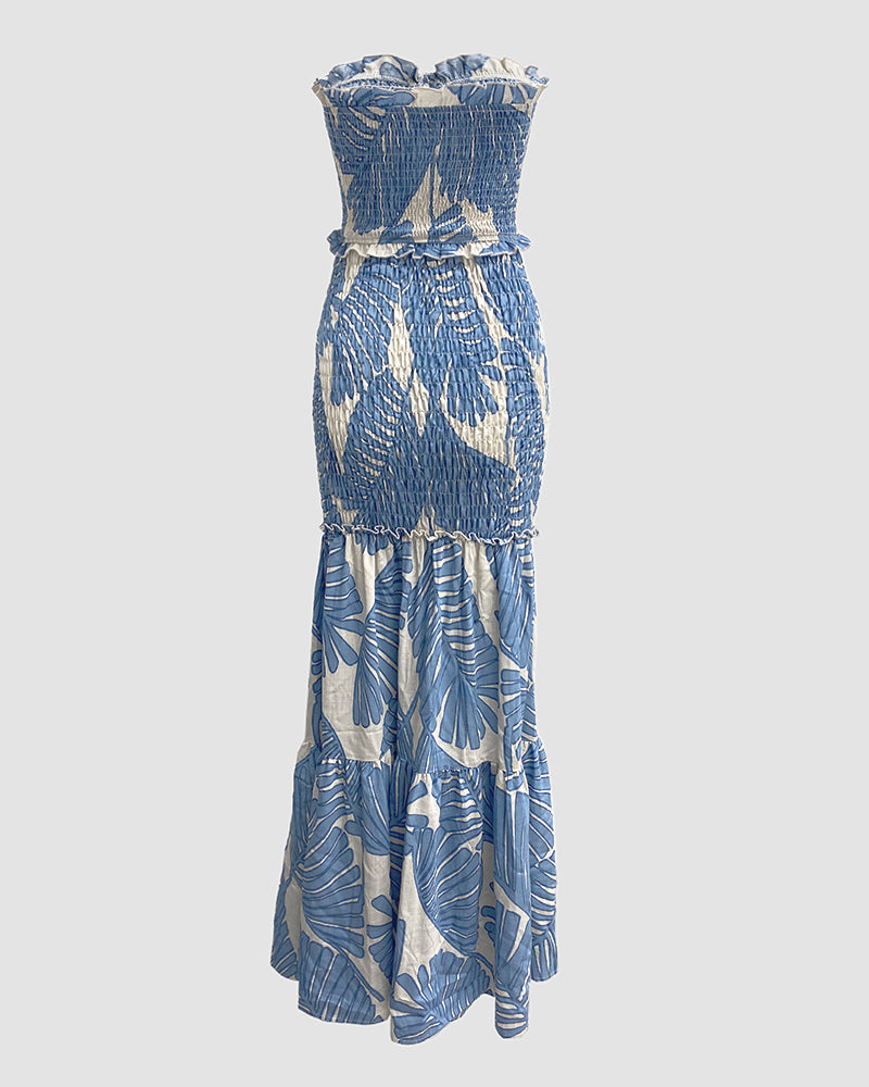 Women's Halter Tropical Print Maxi Dress with Cutout and Tied Waist - 8