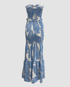 Women's Halter Tropical Print Maxi Dress with Cutout and Tied Waist - 8