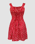 Women's Floral Print Cami Romper with Skort and Tie Front - 7