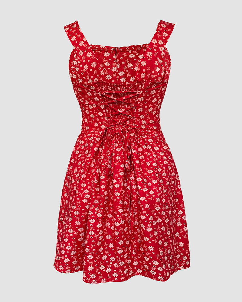 Women's Floral Print Cami Romper with Skort and Tie Front - 7