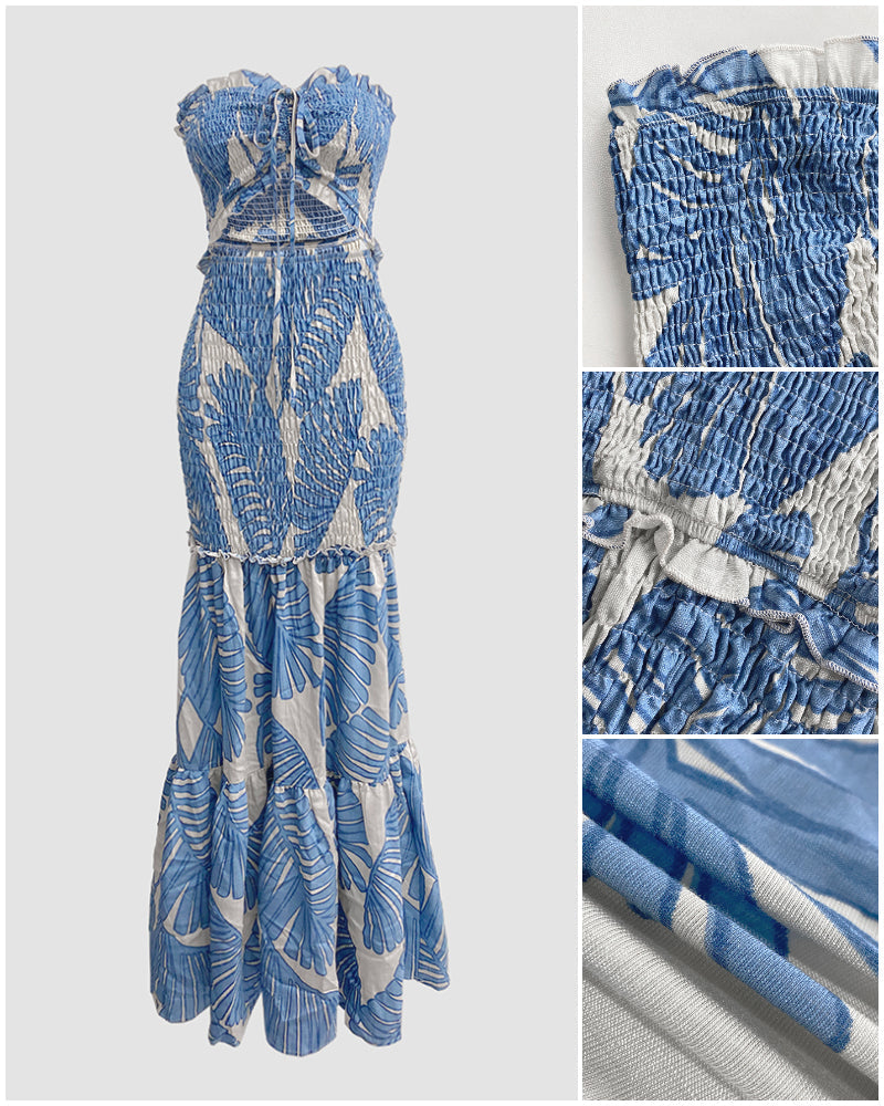 Women's Halter Tropical Print Maxi Dress with Cutout and Tied Waist - 7