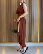 Women's Jumpsuit Sleeveless with Padded Shoulders and Cinched Waist - 12