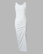 Women's Sleeveless Bodycon Maxi Dress with Ruched Drawstring Side Slit - 7