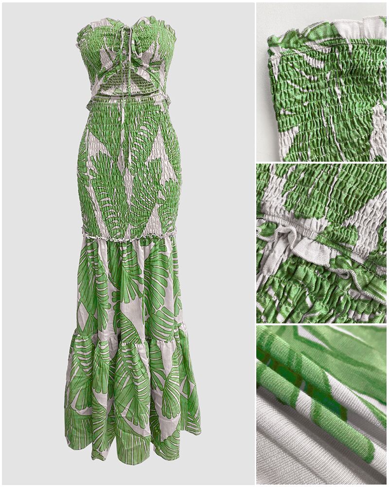 Women's Halter Tropical Print Maxi Dress with Cutout and Tied Waist - 14
