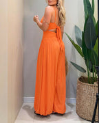 Women's Jumpsuit Cami Backless Ruched High Waist Cut-Out - 10