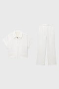 Women's Two-Piece Set Cropped Zip Jacket with Wide Leg Trousers - White