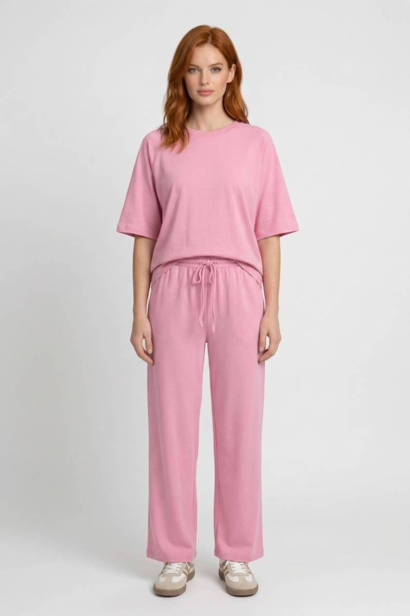 Women's Lounge Set Oversized T-Shirt with Wide Leg Drawstring Trousers - 2