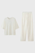 Women's Lounge Set Oversized T-Shirt with Wide Leg Drawstring Trousers - Cream