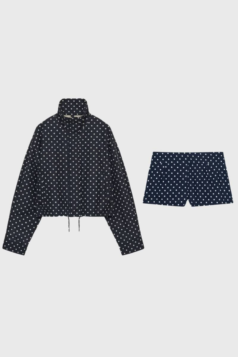 Women's Two-Piece Set High Neck Zip-Up Jacket with Matching Shorts - 3