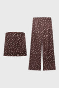 Women's Co-ord Set Strapless Top and Wide Leg Trousers with Polka Dot Print - Polka Dot Brown