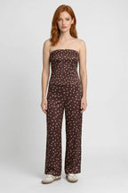 Women's Co-ord Set Strapless Top and Wide Leg Trousers with Polka Dot Print - 2