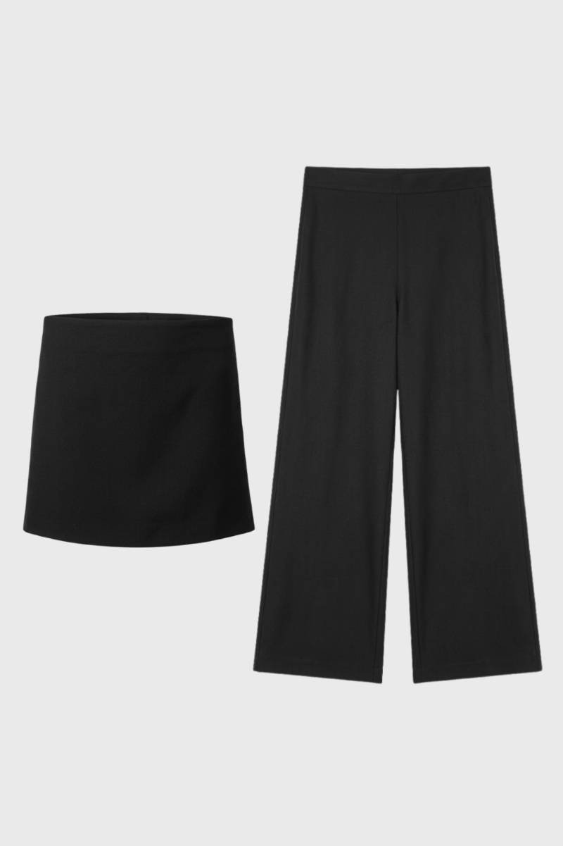 Women's Co-ord Set Strapless Top and Wide Leg Trousers with Polka Dot Print - Black