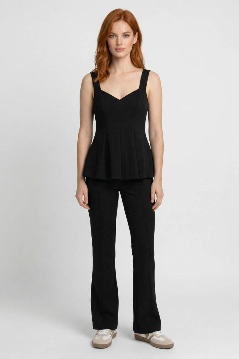 Women's Co-ord Set Pleated Peplum Top with Flared Trousers - 2