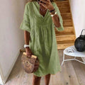 Women's Boho Dress with V-Neck and Lace Trim Detail - Green