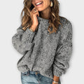 Women's Jumper Loose Fit with Round Neck and Long Sleeves - Grey