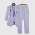 Women's Blazer Set with Fitted Jacket and Tailored Trousers - Purple