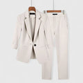 Women's Blazer Set with Fitted Jacket and Tailored Trousers - Beige