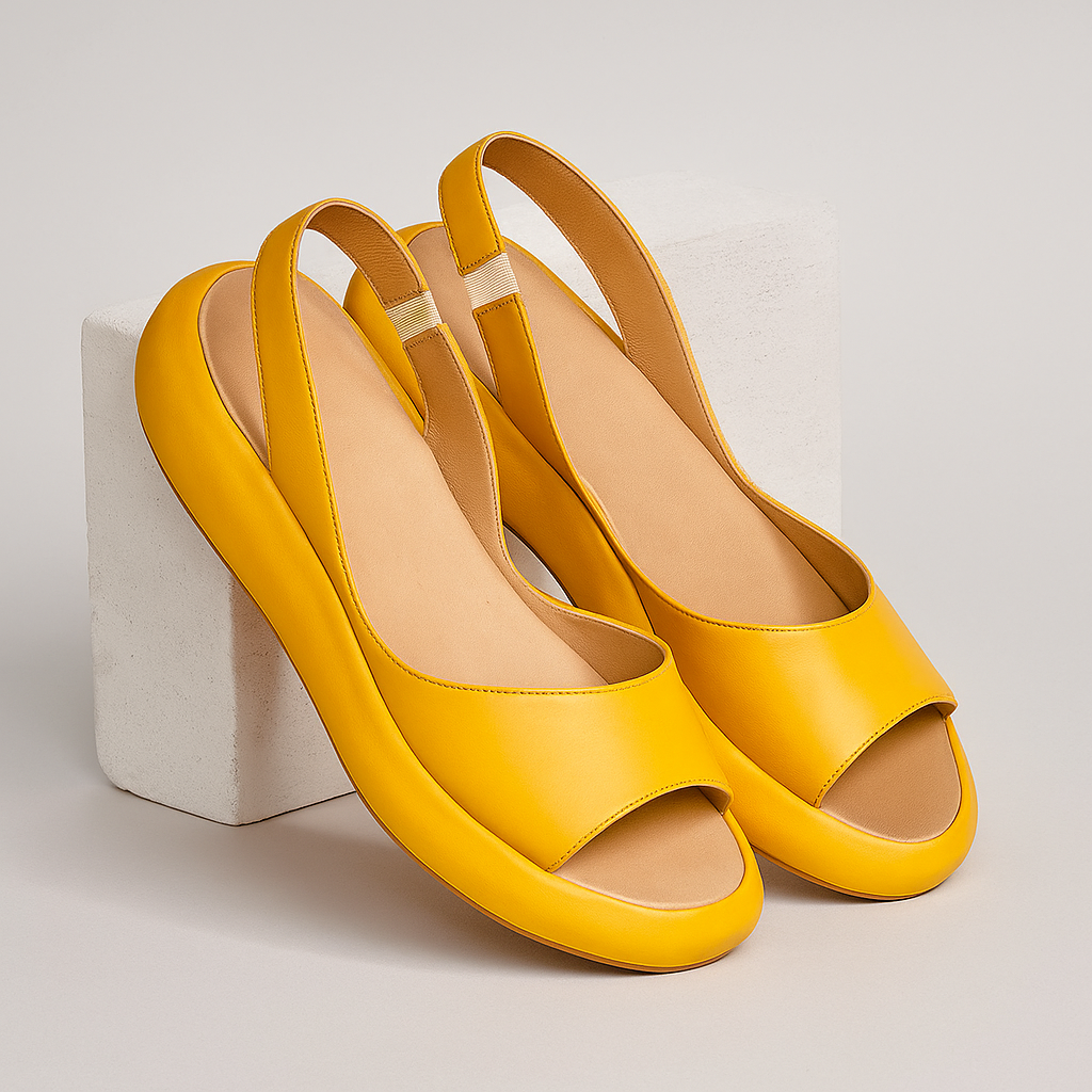 Women's Open-Toe Slingback Wedge Sandals - Yellow