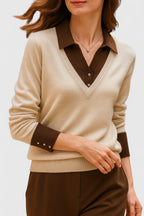 Women's Jumper with Collar and Contrast Cuffs - 13