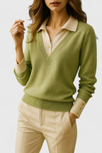 Women's Jumper with Collar and Contrast Cuffs - 3