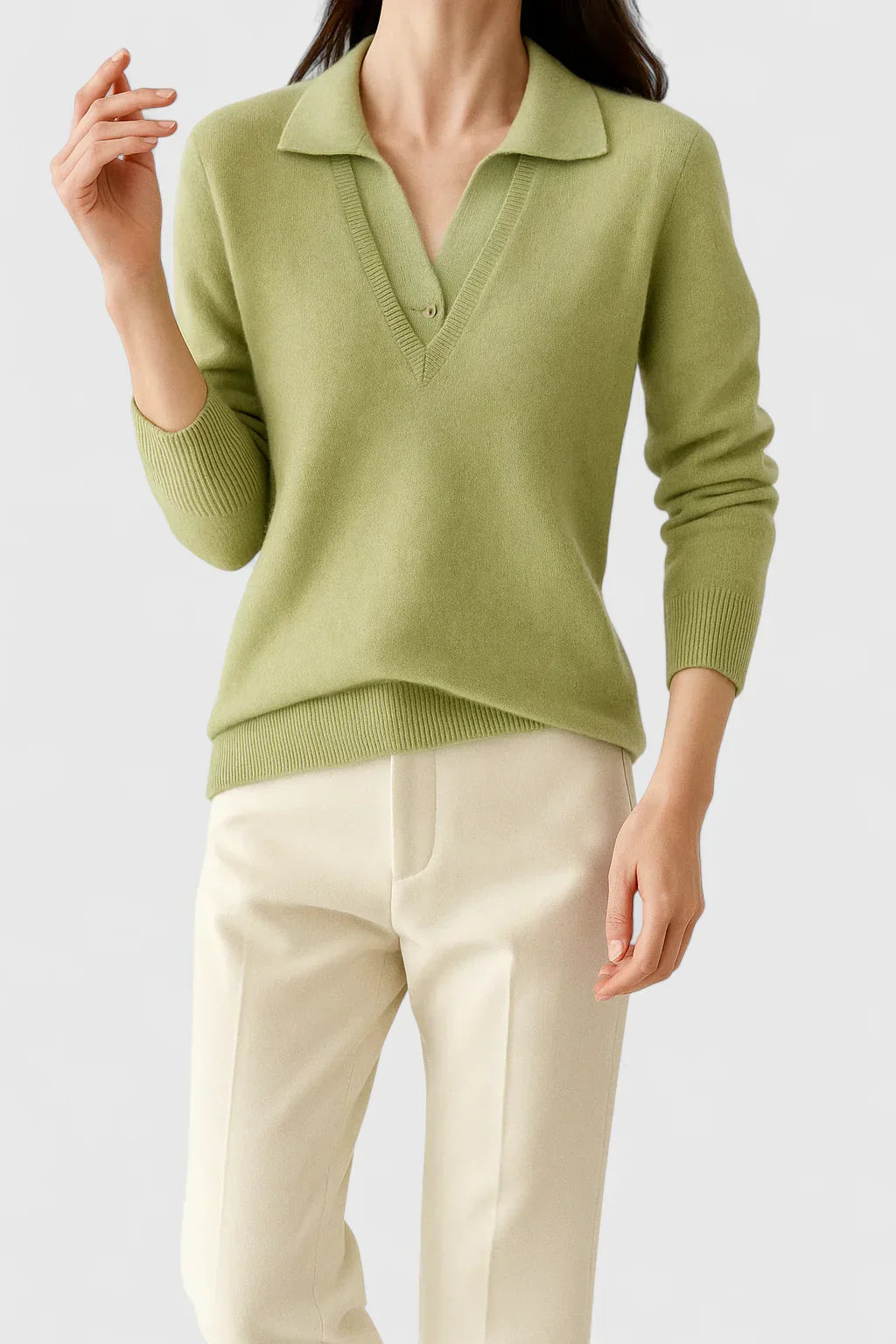 Women's Jumper with Collar and Contrast Cuffs - 5